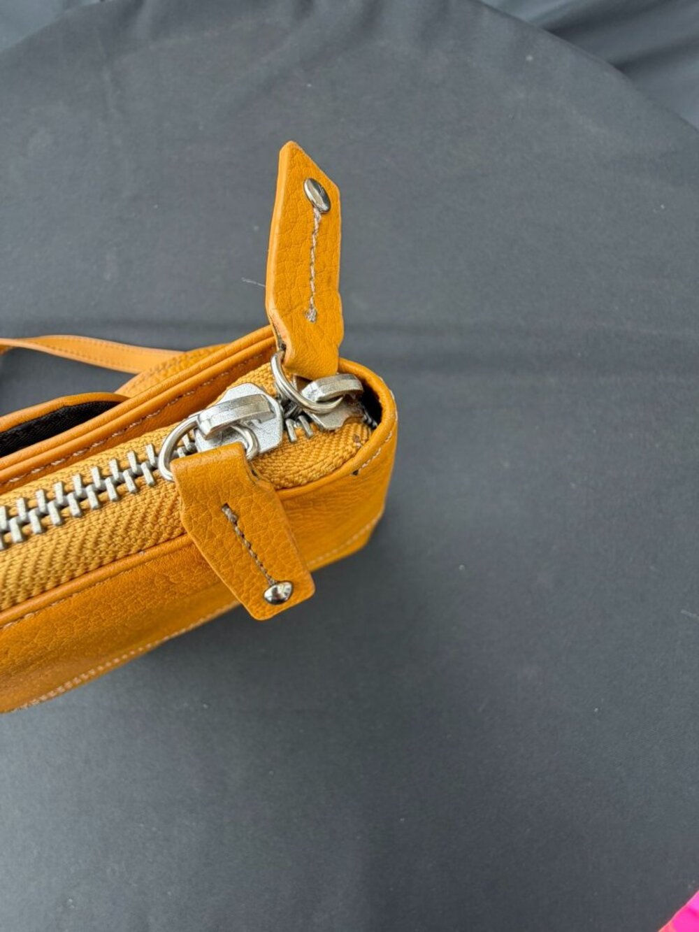 Tignanello Yellow Leather Crossbody Bag Adjustable Strap Organizer Purse - Picture 13 of 16